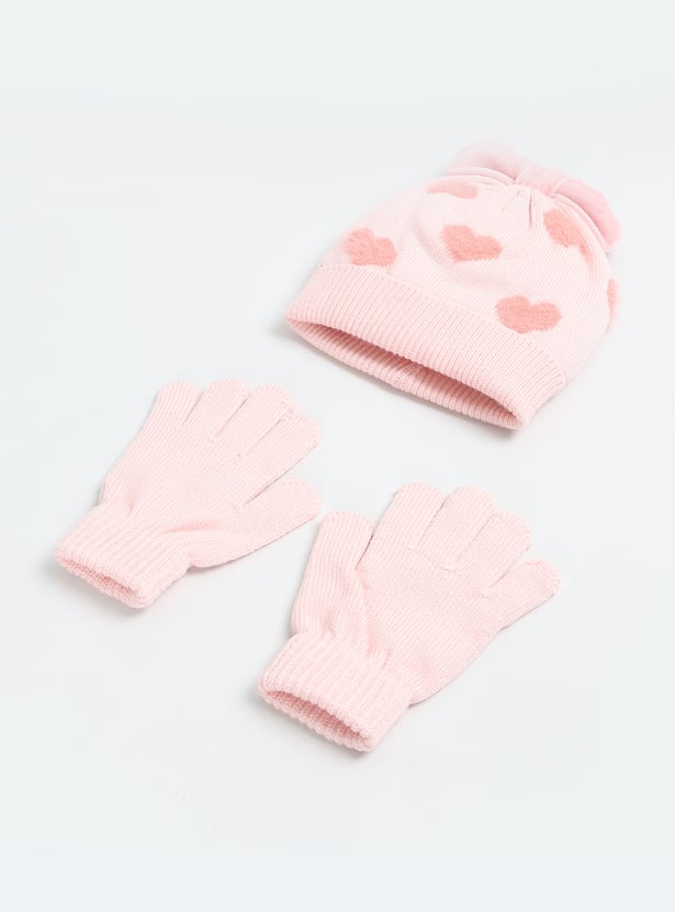 Kids Knit Heart Beanie with Mittens
