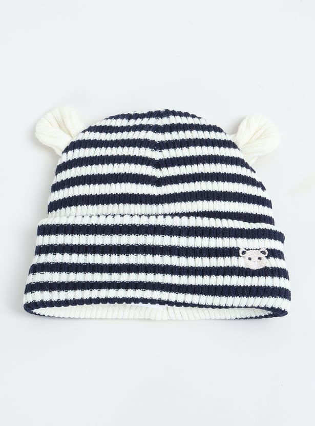 Kids Knit Striped Beanie with Mittens