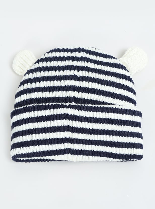 Kids Knit Striped Beanie with Mittens