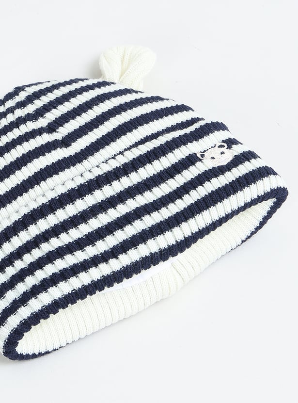 Kids Knit Striped Beanie with Mittens