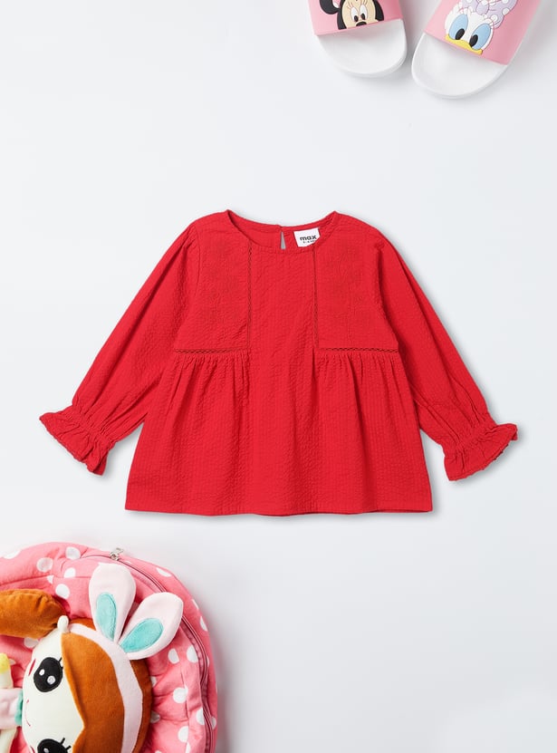 Girls Embroidered Seersucker Top