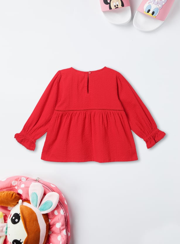 Girls Embroidered Seersucker Top