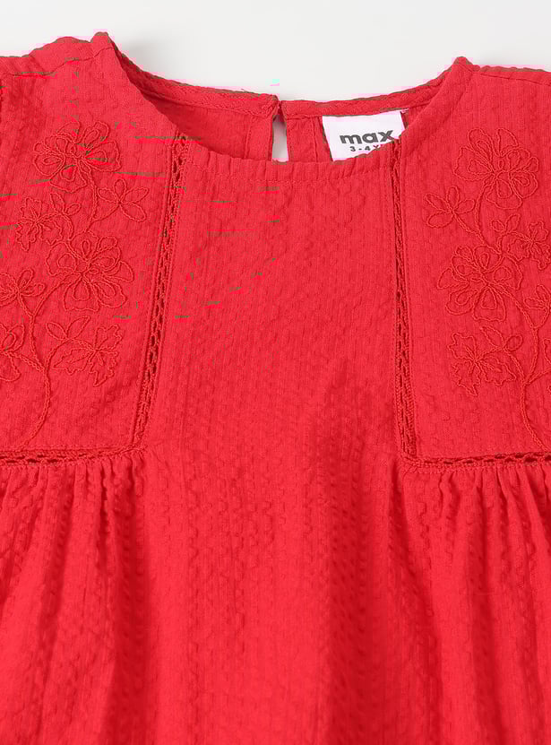 Girls Embroidered Seersucker Top