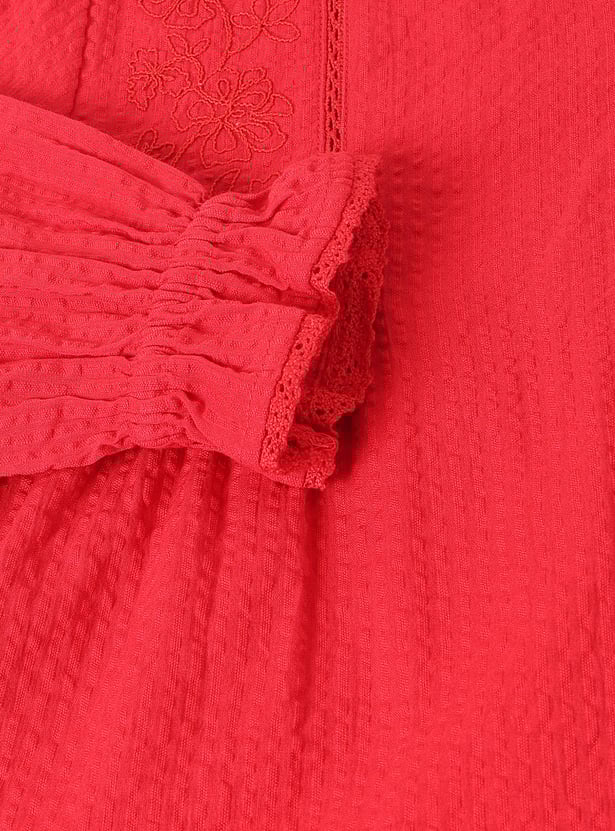 Girls Embroidered Seersucker Top