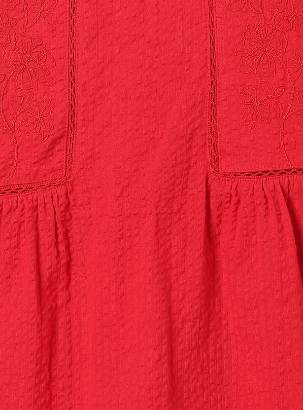 Girls Embroidered Seersucker Top