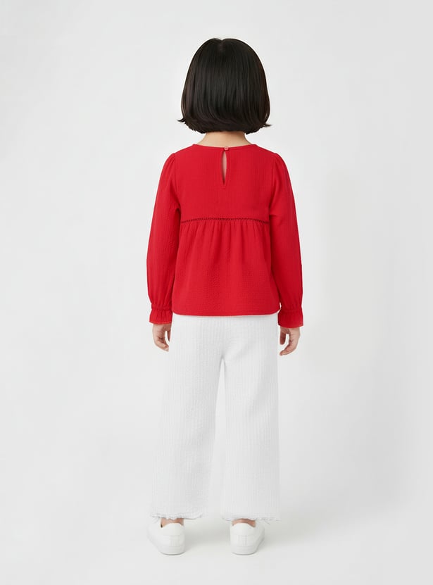 Girls Embroidered Seersucker Top