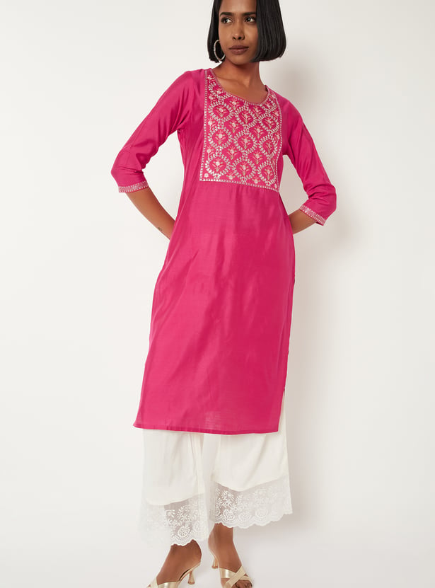Women Embroidered Straight Kurta