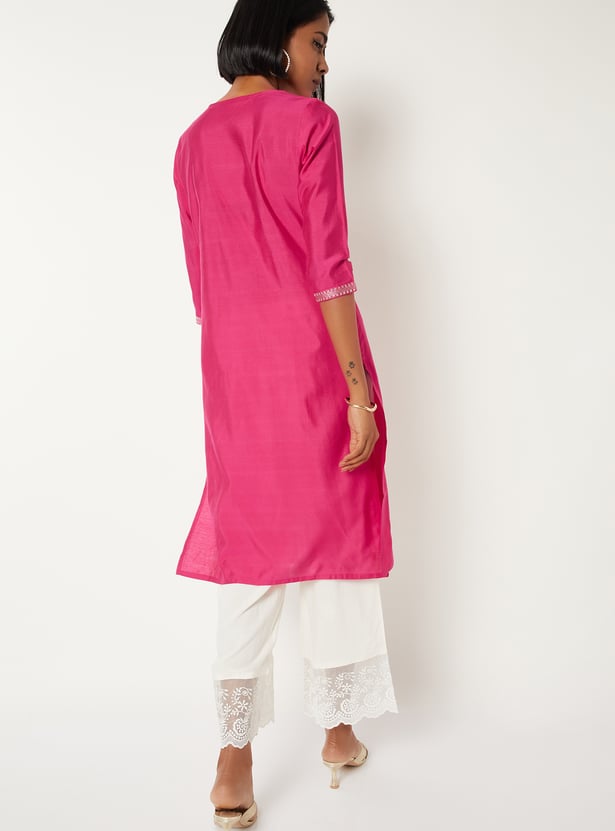 Women Embroidered Straight Kurta