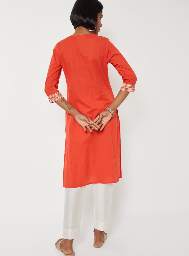 Women Embroidered Panel Straight Kurta