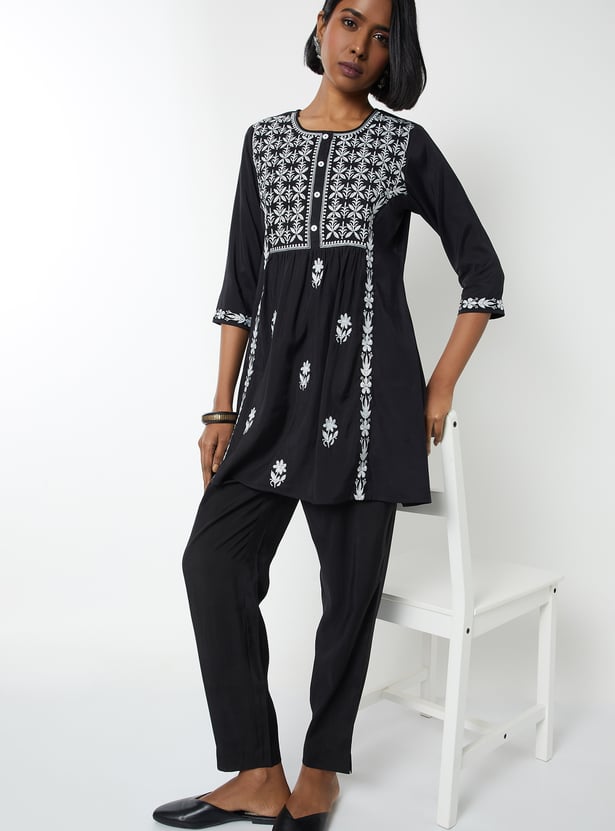 Women Embroidered A-line Kurta Set
