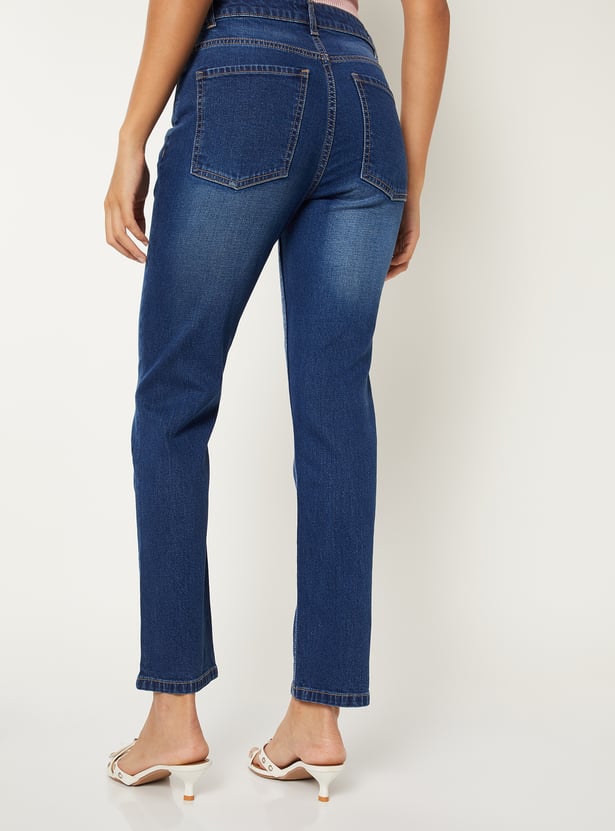 Women Washed Slim Straight Jeans