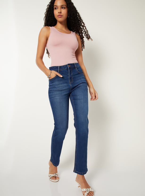 Women Washed Slim Straight Jeans
