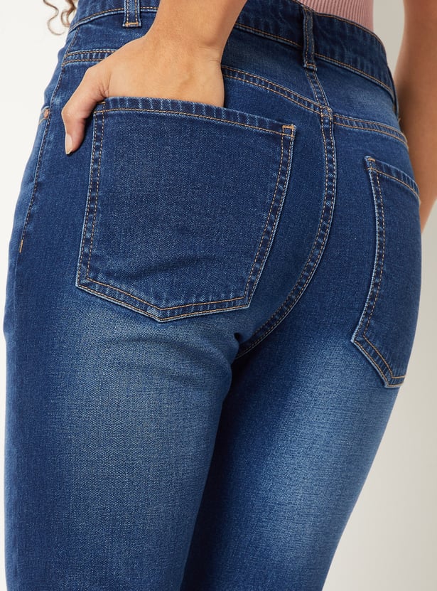 Women Washed Slim Straight Jeans
