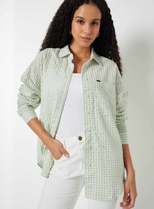 Women Checked Oversized Shirt