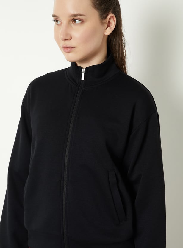 Women Boxy Fit Sold Sports Jacket