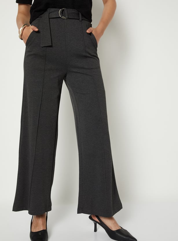 Women Wide Leg Belted Trousers