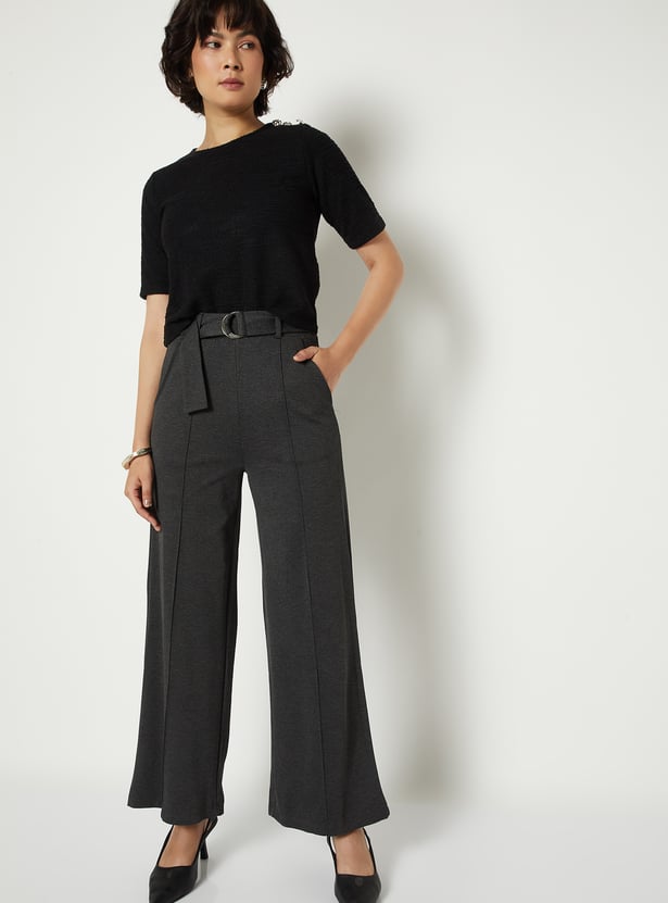 Women Wide Leg Belted Trousers