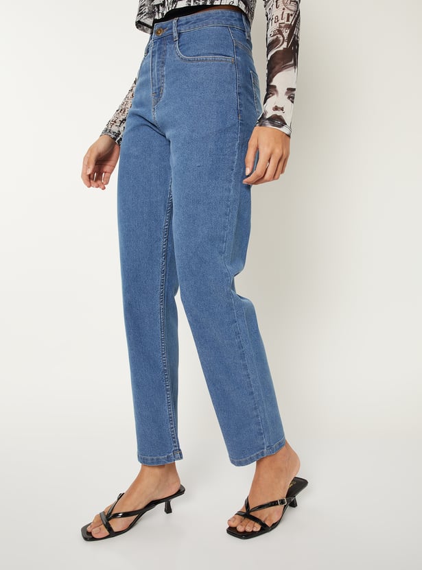 Buy Women Washed High Rise Slim Straight Jeans Online at just Rs