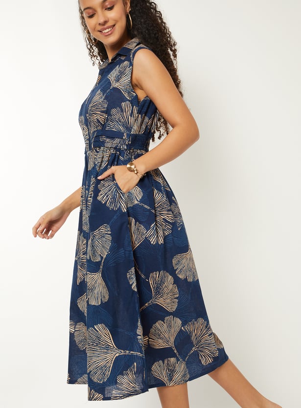 Women Printed A-line Midi Dress