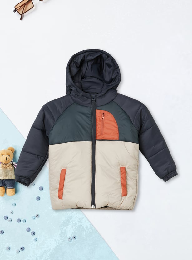 Boys Colourblock Hooded Bomber Jacket