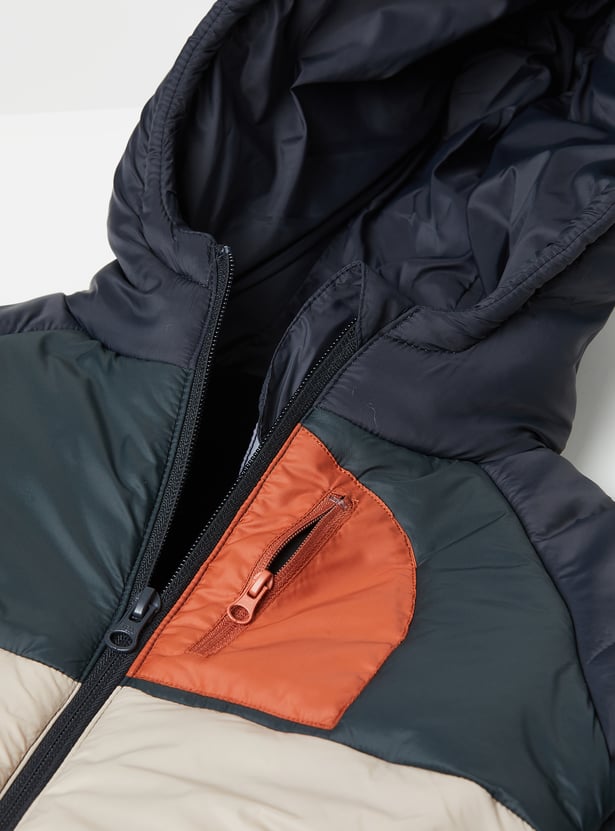 Boys Colourblock Hooded Bomber Jacket