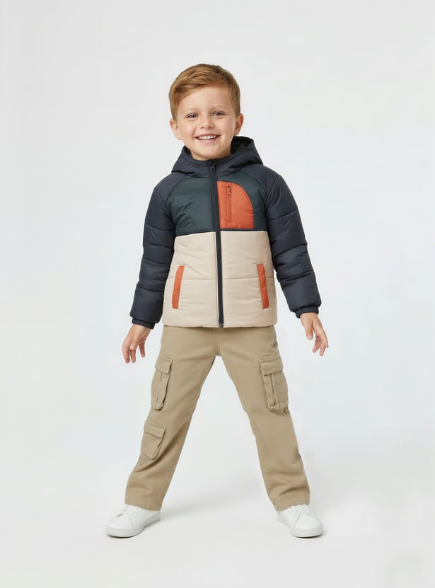 Boys Colourblock Hooded Bomber Jacket