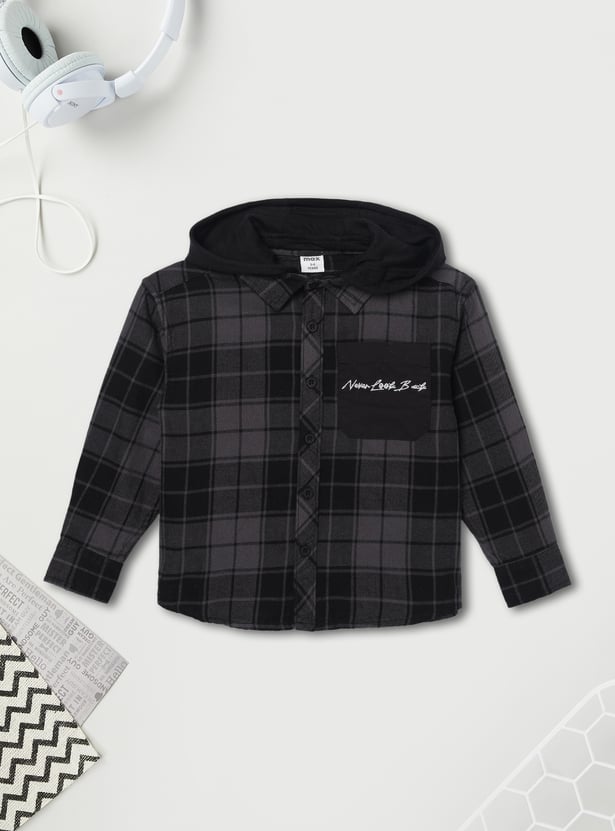 Boys Checked Hooded Shirt
