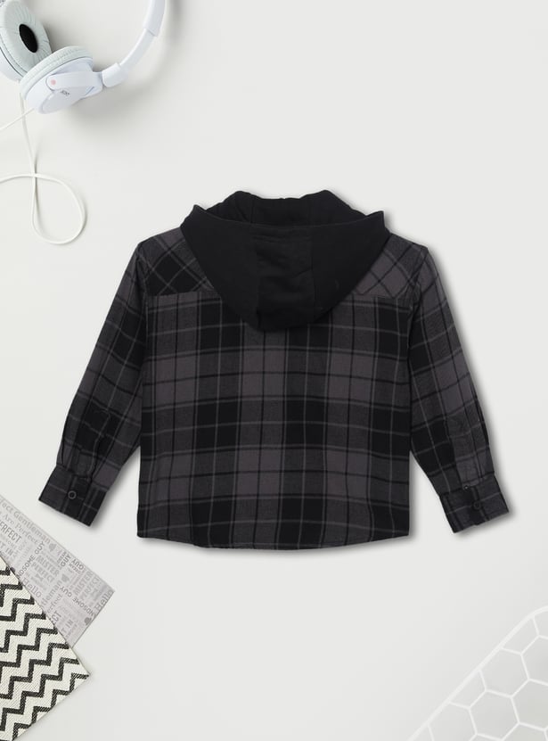 Boys Checked Hooded Shirt