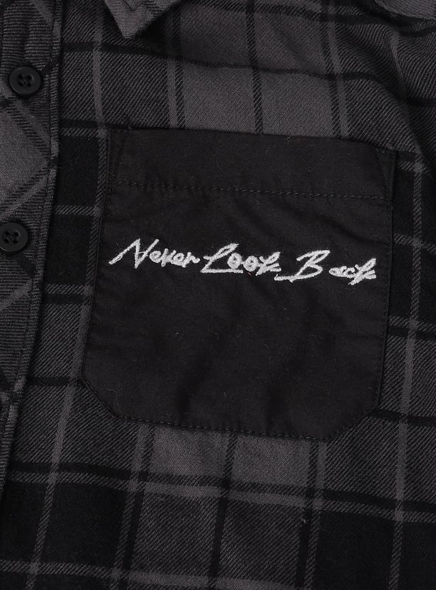 Boys Checked Hooded Shirt