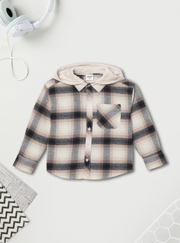 Boys Checked Hooded Shirt