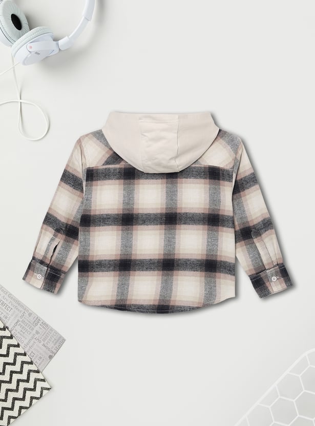 Boys Checked Hooded Shirt