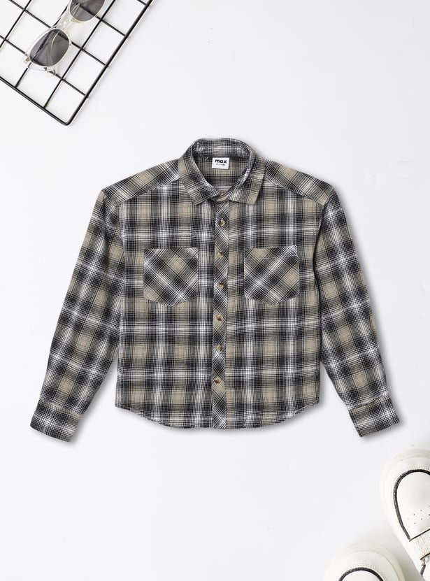 Boys Checked Regular Fit Flannel Shirt