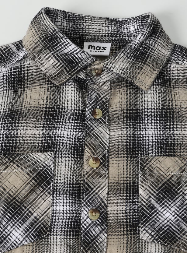 Boys Checked Regular Fit Flannel Shirt