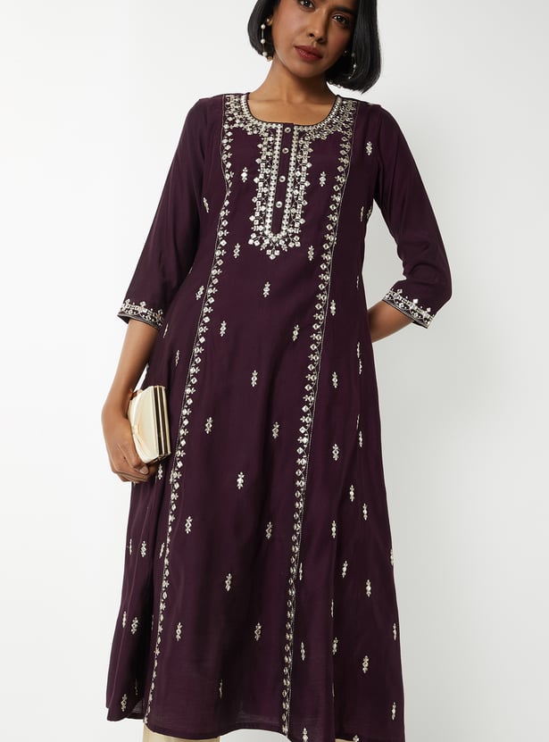Women Embroidered A-line Kurta