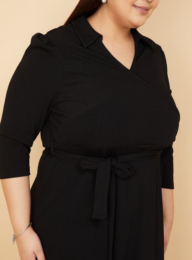 Women Solid Wrap Dress