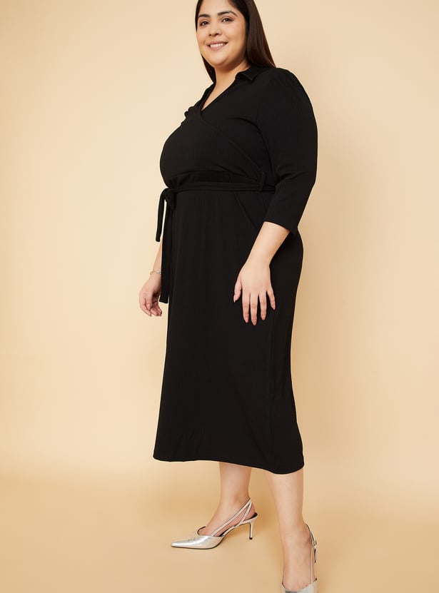 Women Solid Wrap Dress