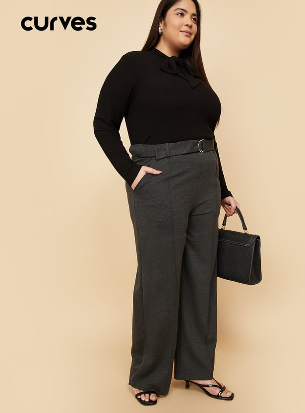 Women Wide Leg Belted Trousers