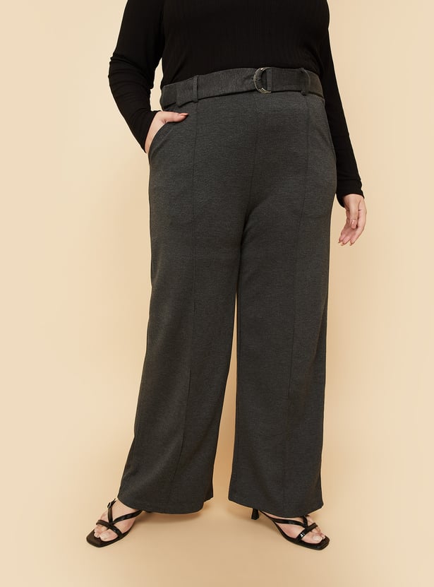 Women Wide Leg Belted Trousers