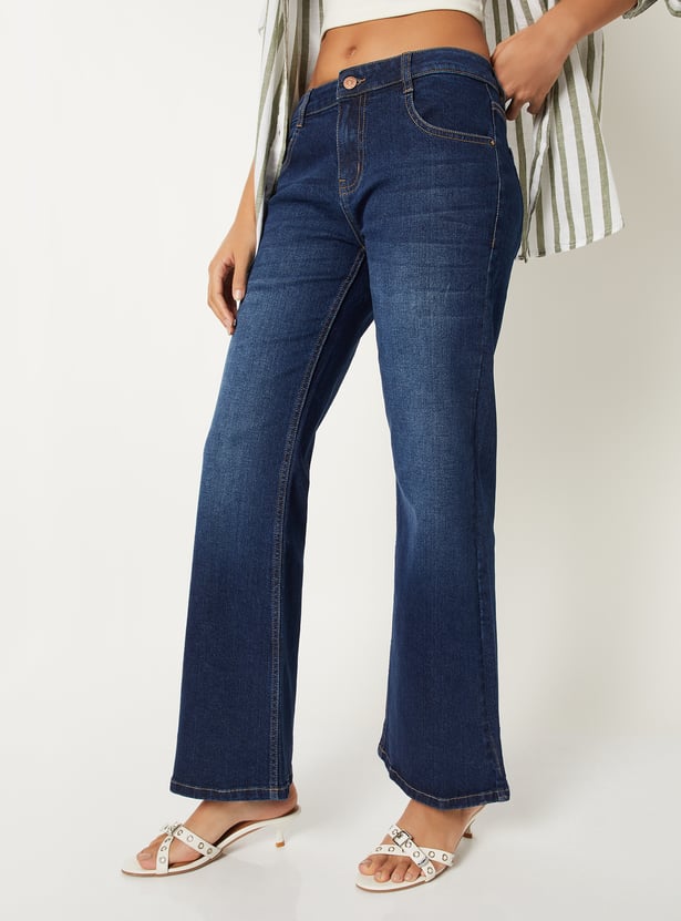 Women Washed Kick Flare Jeans