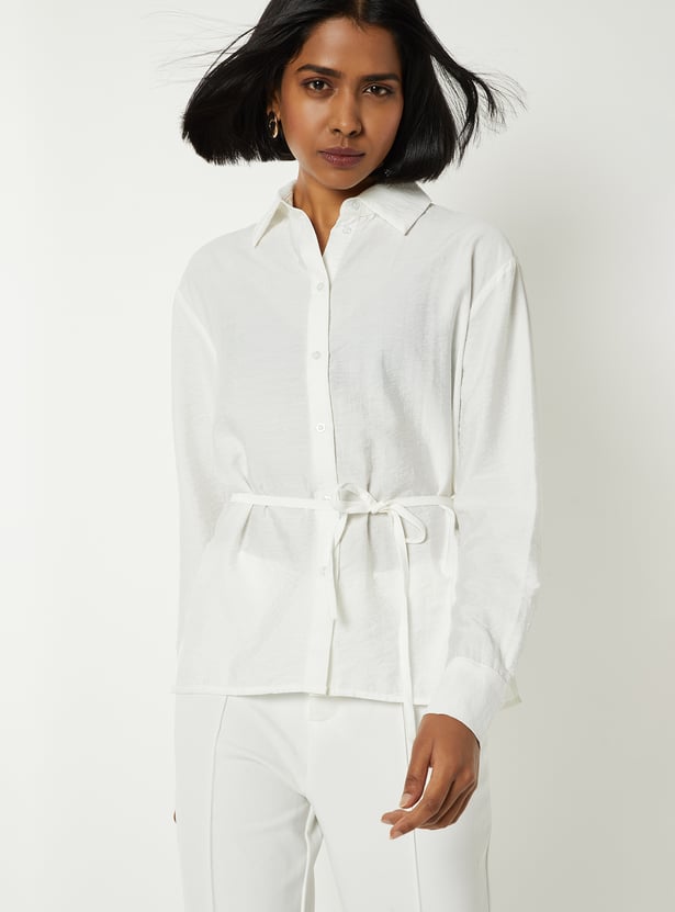 Women Textured Tie-up Waist Shirt