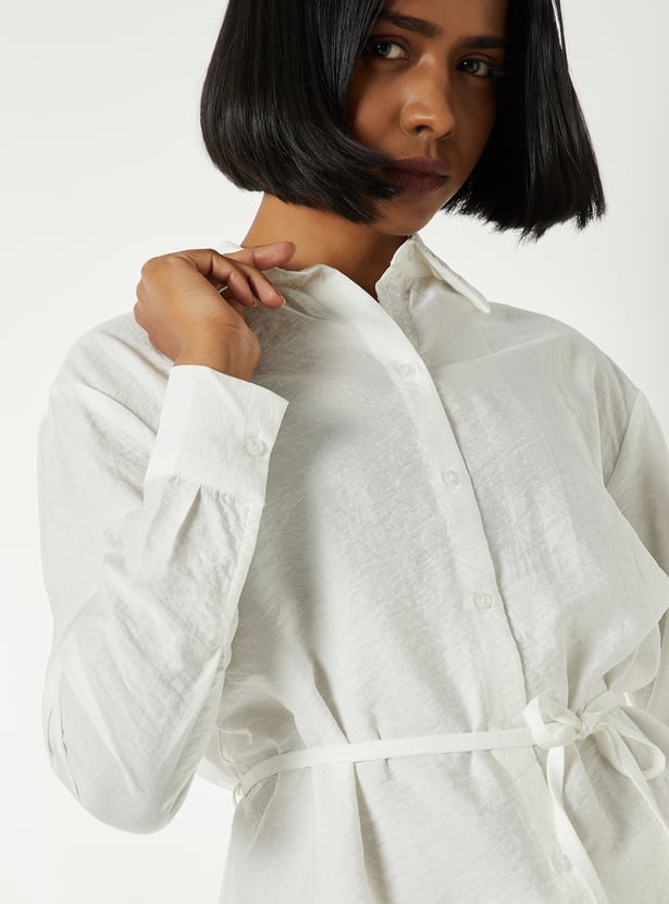 Women Textured Tie-up Waist Shirt