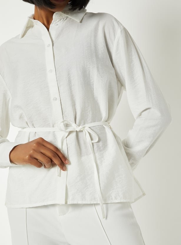 Women Textured Tie-up Waist Shirt