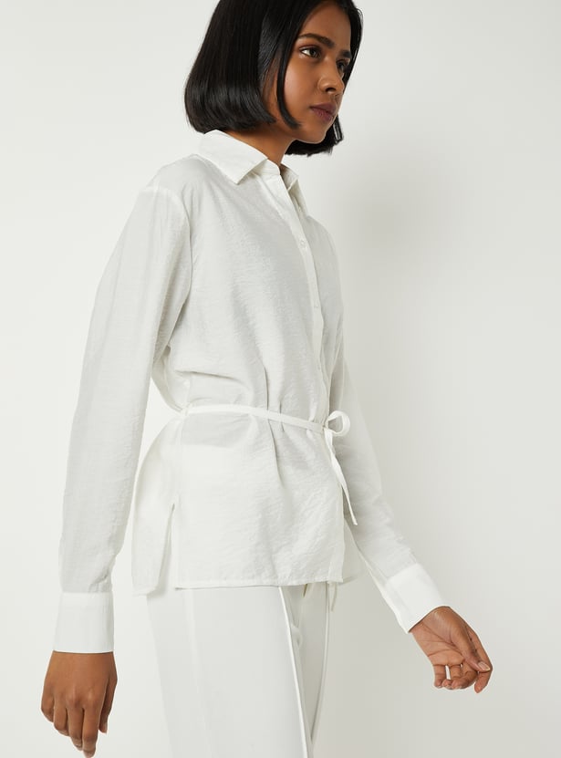 Women Textured Tie-up Waist Shirt