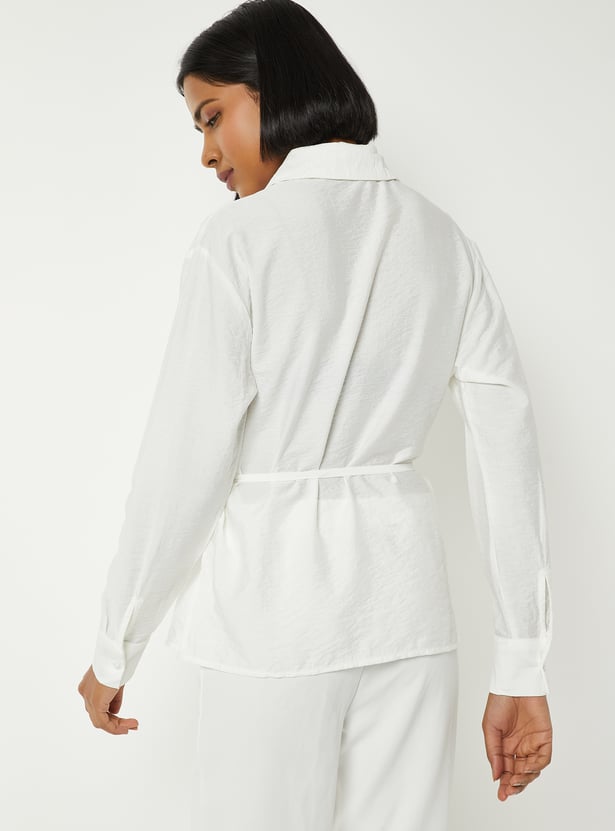 Women Textured Tie-up Waist Shirt