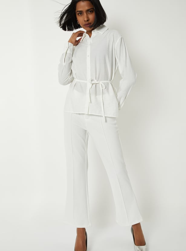 Women Textured Tie-up Waist Shirt