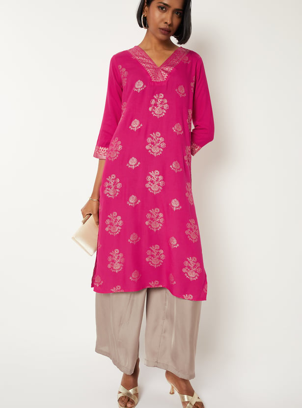 Women Foil Print Straight Kurta