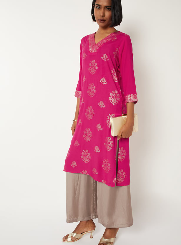 Women Foil Print Straight Kurta