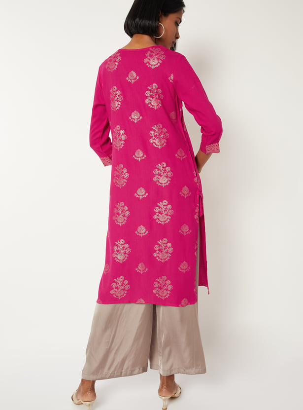 Women Foil Print Straight Kurta