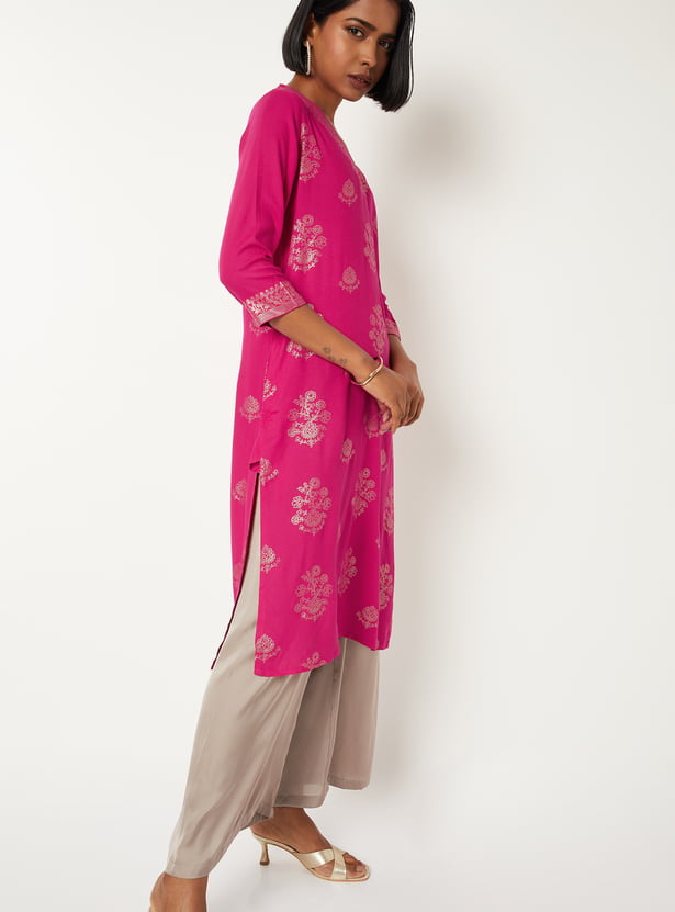 Women Foil Print Straight Kurta