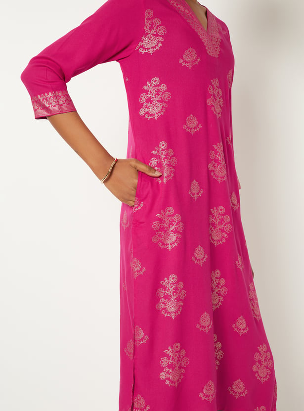 Women Foil Print Straight Kurta